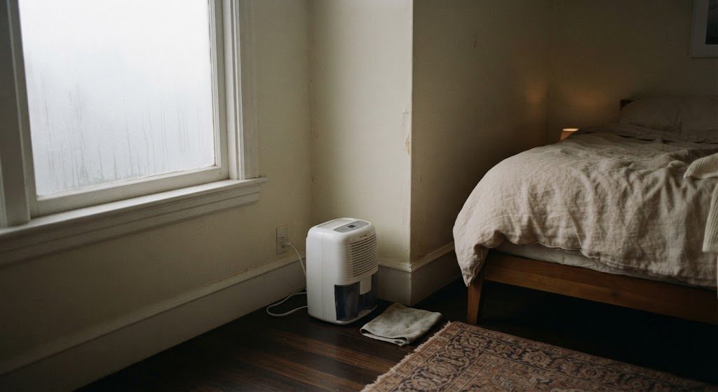 A San Francisco bedroom bed layered with a linen duvet, cotton throw blanket folded at the foot, and two mismatched pillows